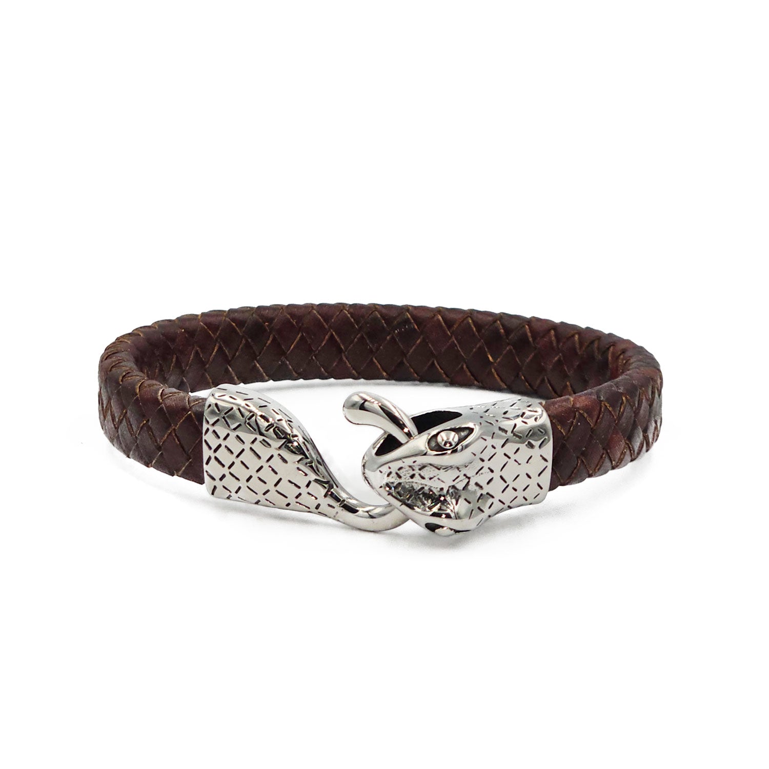 Lederarmband Snake Edelstahl Braun