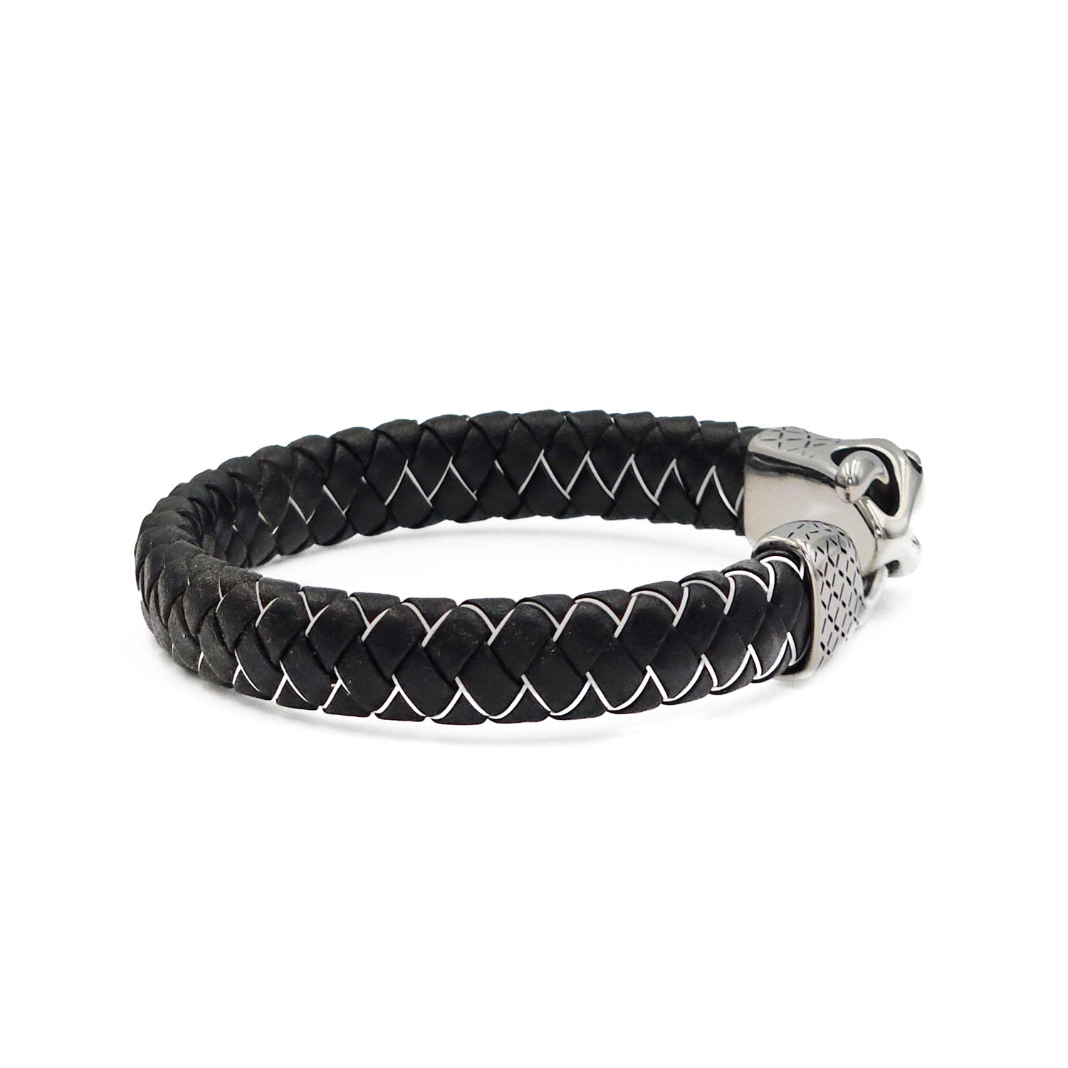 Lederarmband Snake Edelstahl Schwarz